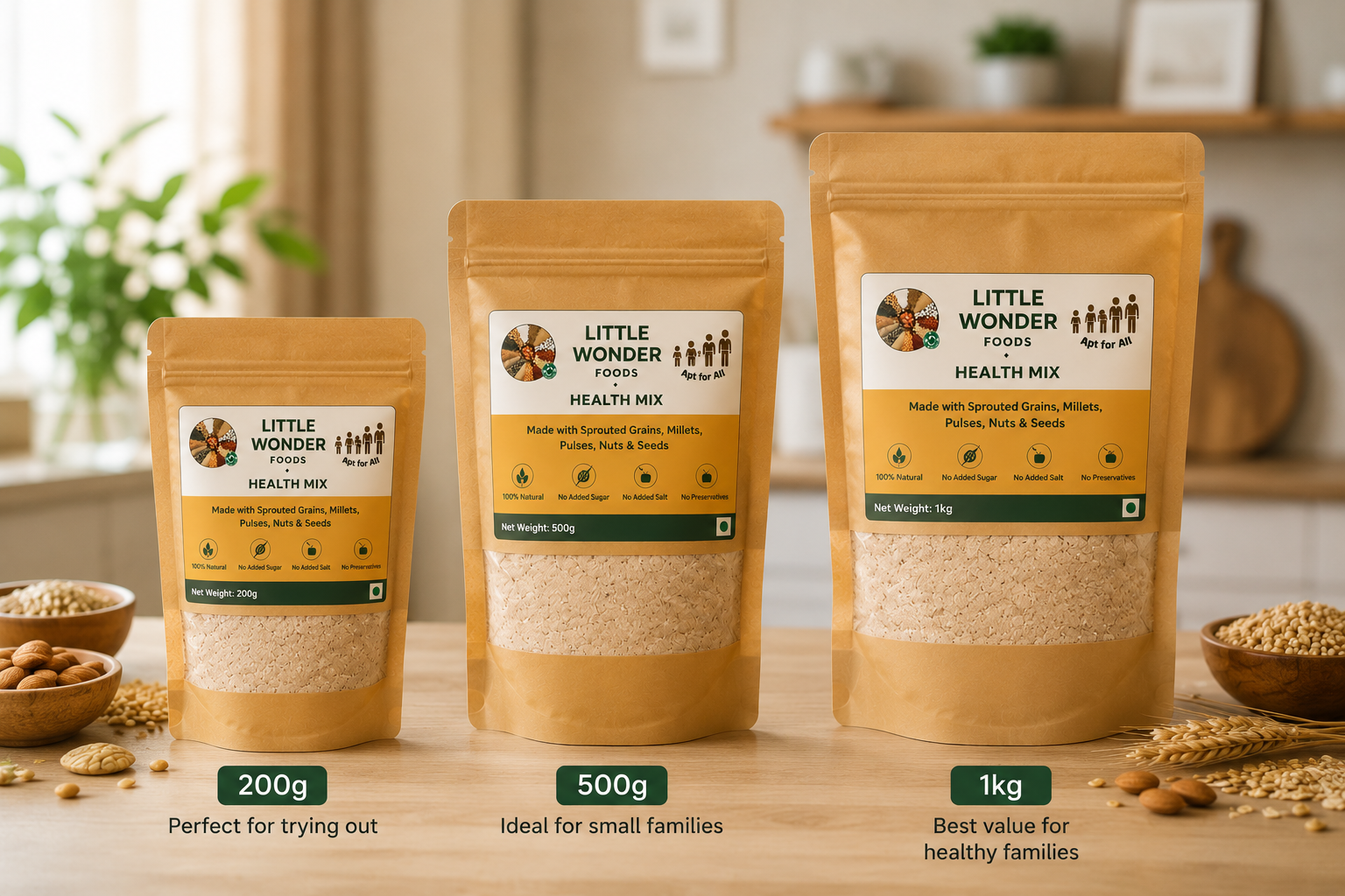 Little Wonder Health Mix in 200g, 500g and 1kg sizes